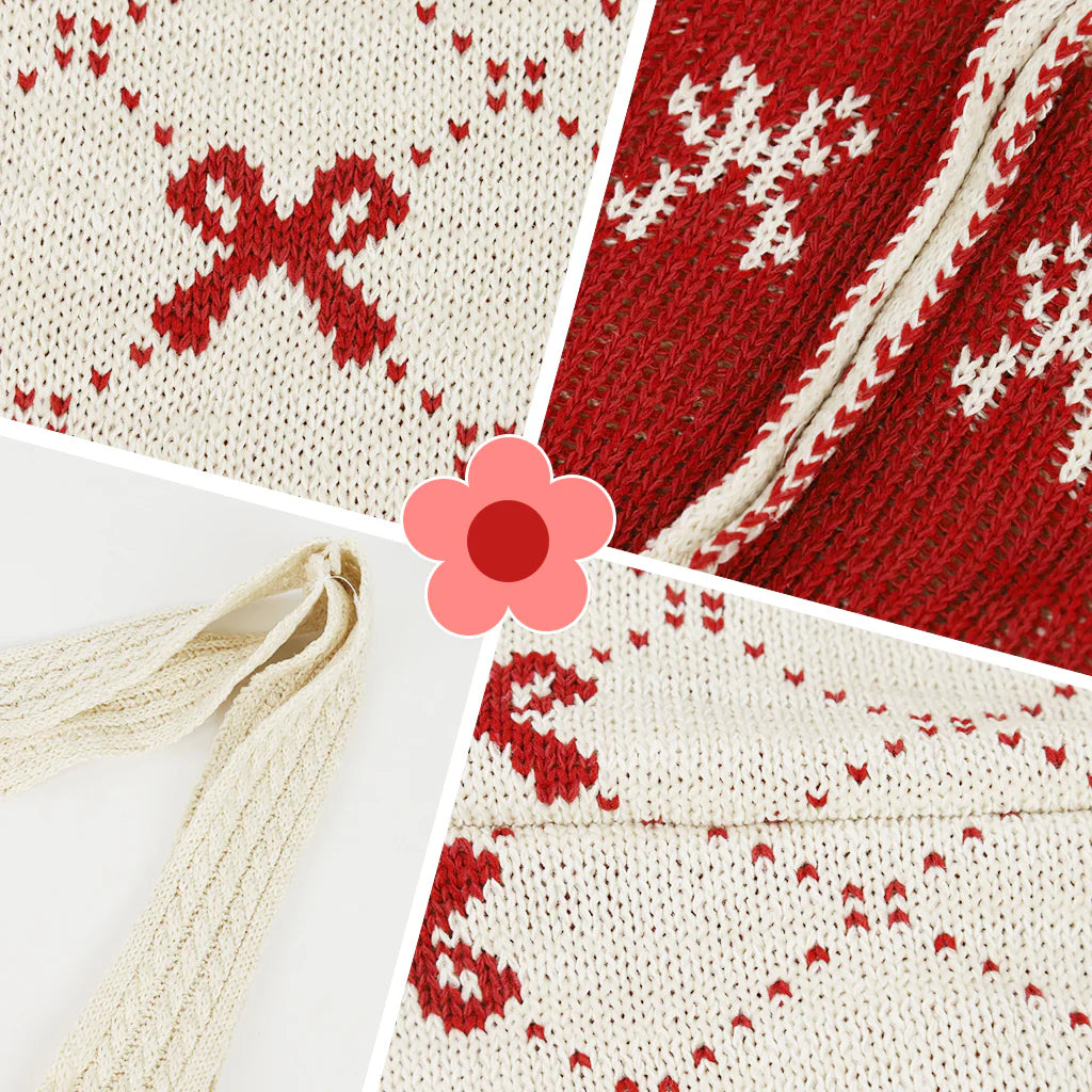 Knitting Tote Bag for Girls Women with Red Bow