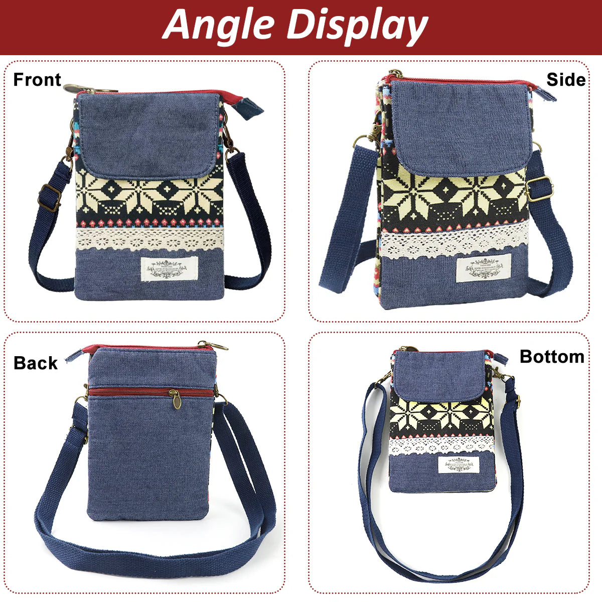 Casual Canvas Phone Sling Bag Boho Print Crossbody