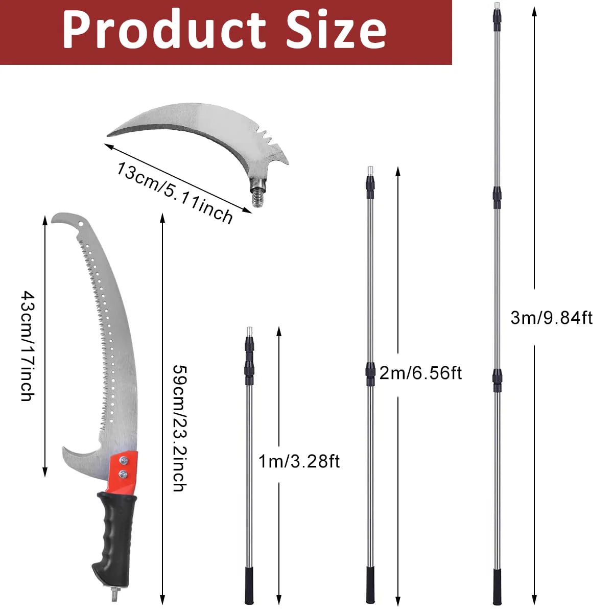 9.8ft Extendable Telescopic Pruning Saw with Stainless Steel Pole