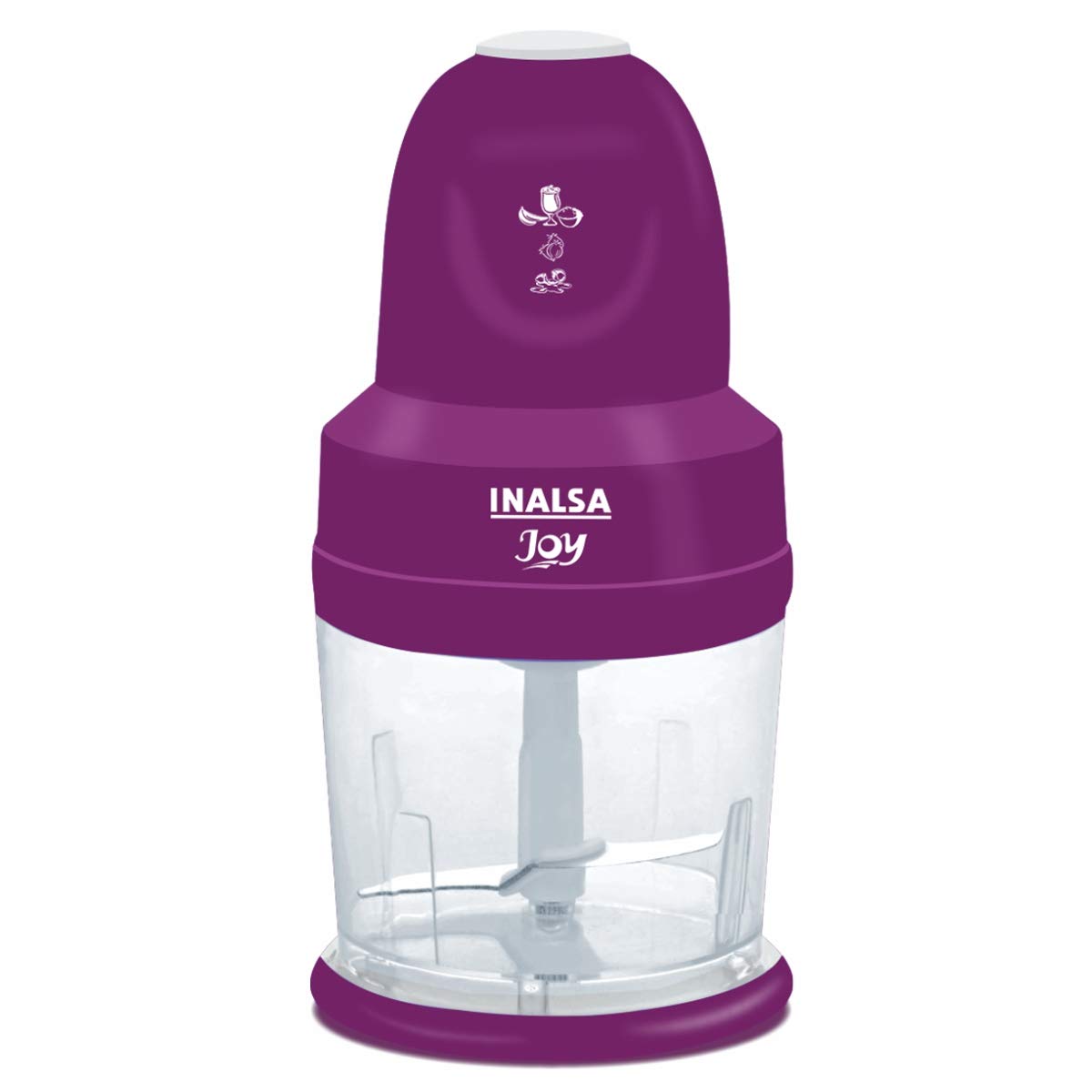 INALSA 4-in-1 Chopper Joy-250W Copper Motor, Chop, Mince,Puree,Whisk,850 ml Capacity, One Touch Operation, 1.30mtr Long Power Cord, (White/Purple)