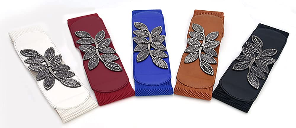 Vintage Elastic Wide Leaf Waist Belt for Dresses