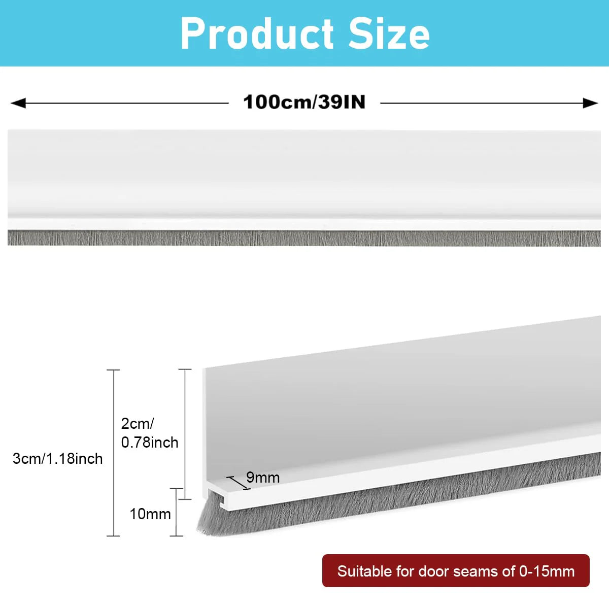 3.3ft Door Sweep Strip for Door Bottom, Self-adhesive Door Seal
