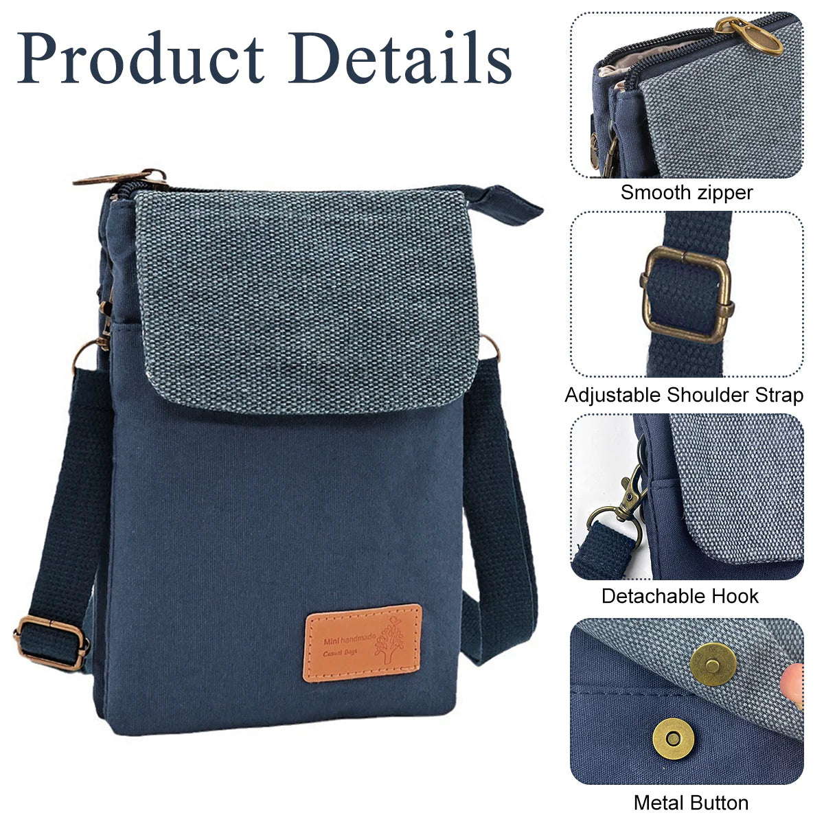 Canvas Mini Phone Sling Bag with Detachable Strap