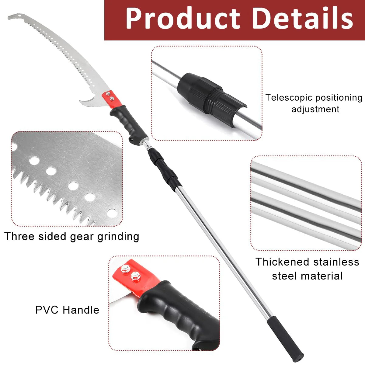 9.8ft Extendable Telescopic Pruning Saw with Stainless Steel Pole