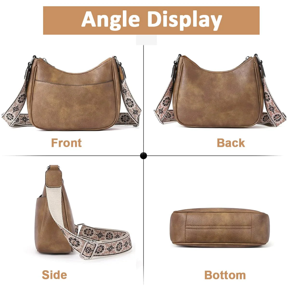PU Solid Brown Fashion Satchel Crossbody Bag