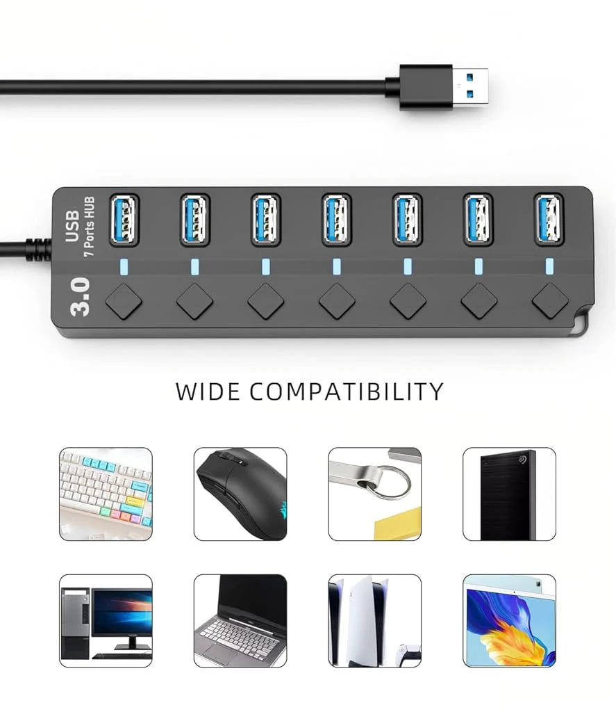 USB Hub 3.0 for PC Multiport Adapter with 7 USB Ports