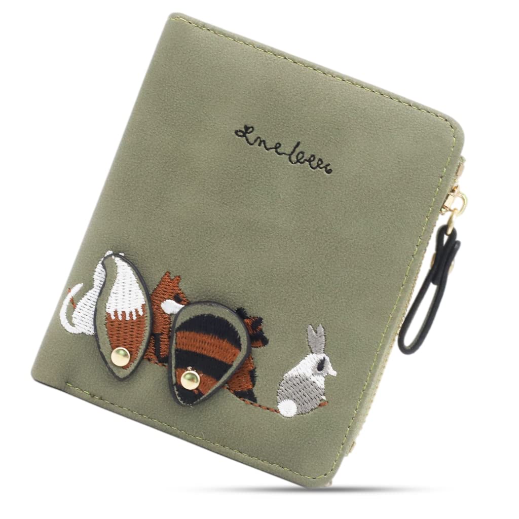 Leather Mini Wallet with Animal Embroidery Card Holder