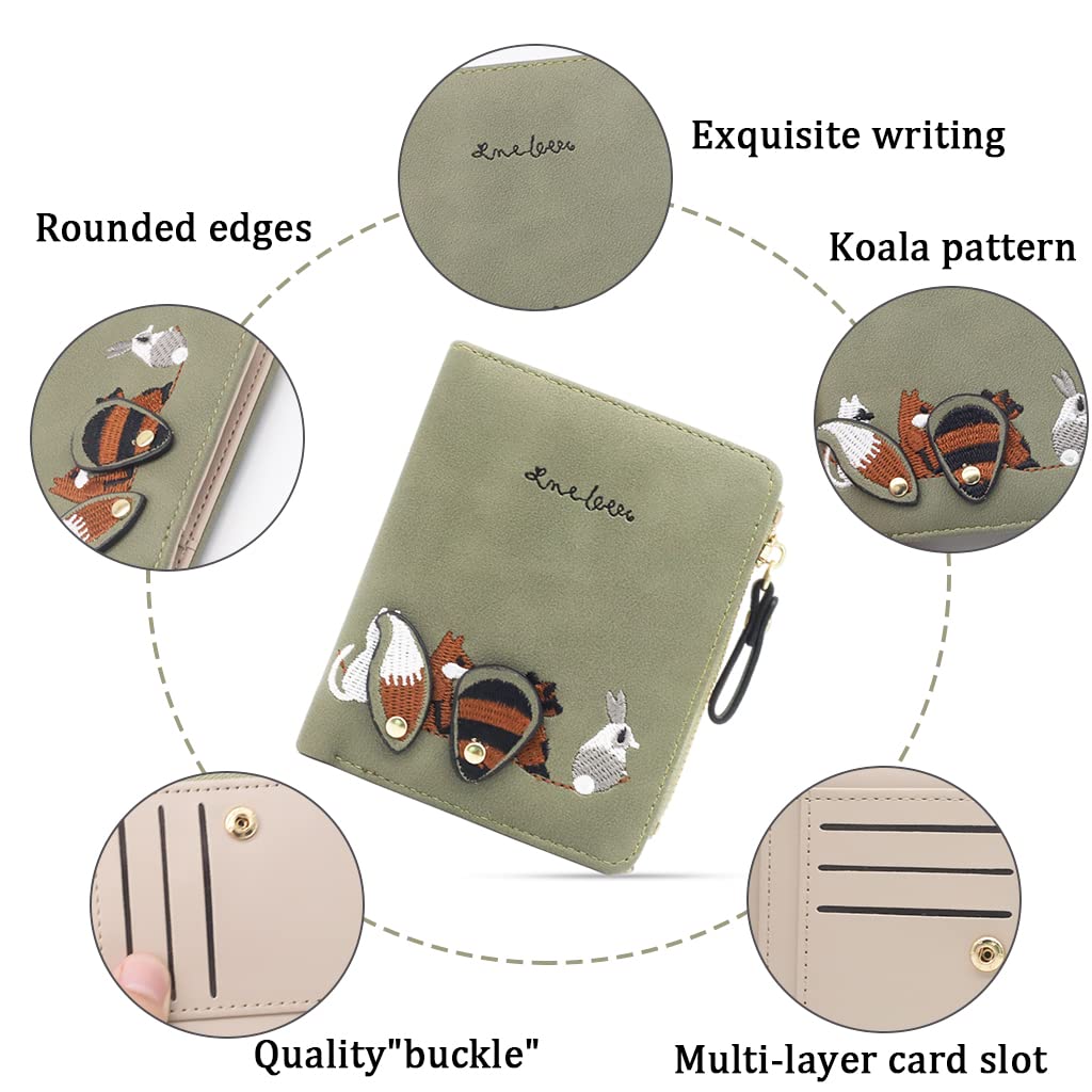 Leather Mini Wallet with Animal Embroidery Card Holder