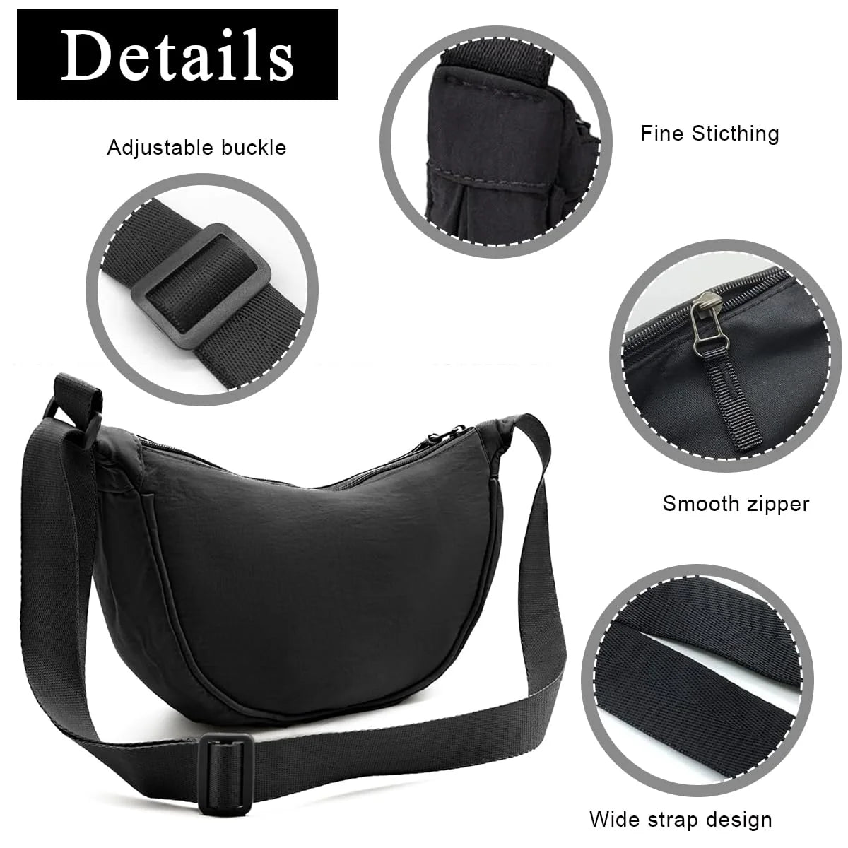 Nylon Crescent Hobos Crossbody Shoulder Bag Waterproof