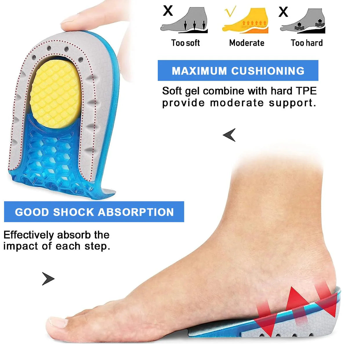 Silicone Heel Lift Inserts for Pain Relief