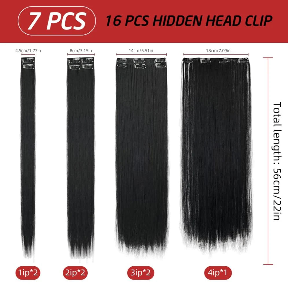 7Pcs Hair Extensions for Women Clip Type Black Straight