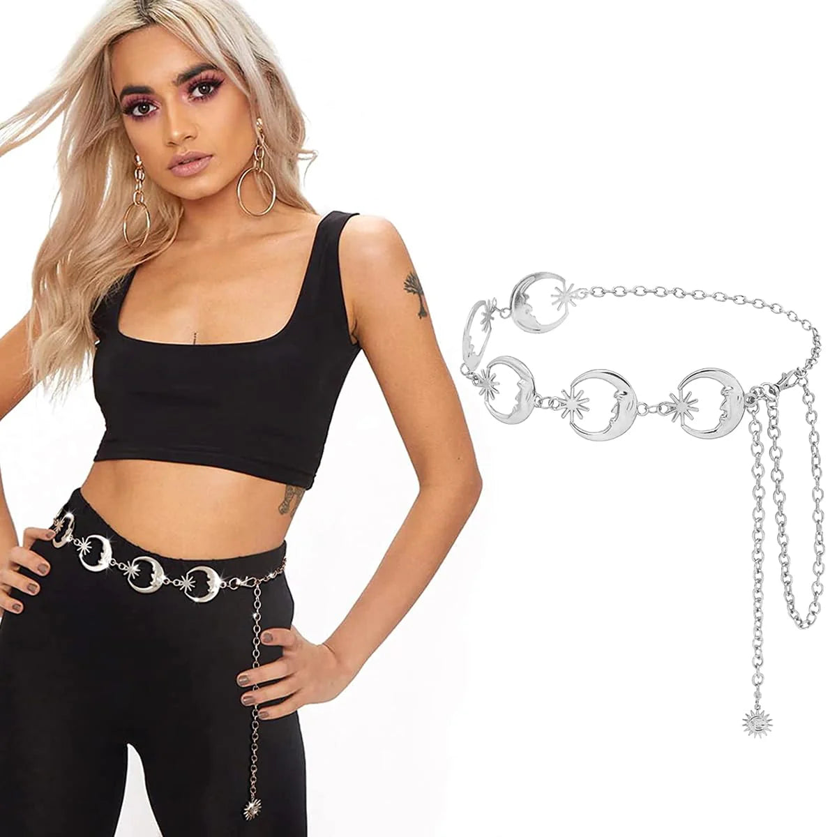 Woman Waist Belt Moon Star Metal Chain Belt for Women