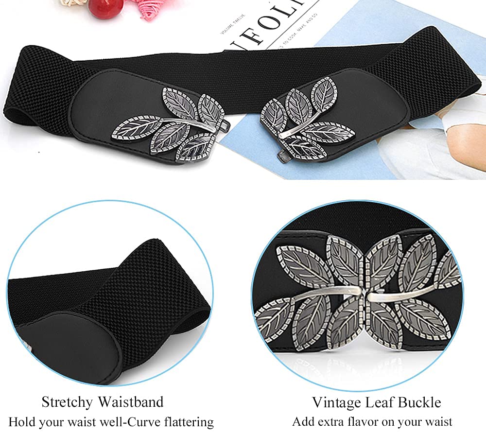 Vintage Elastic Wide Leaf Waist Belt for Dresses