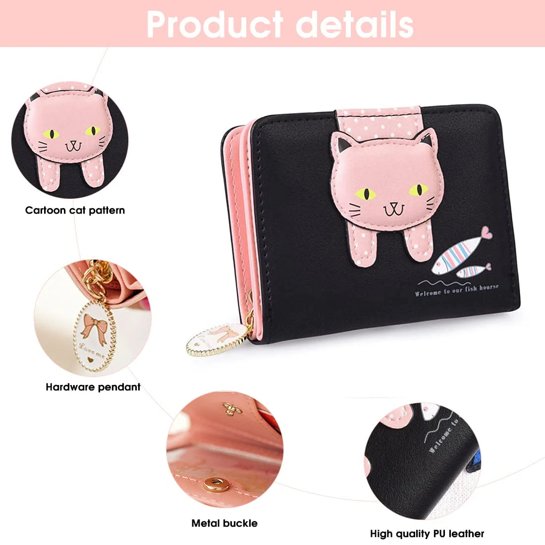 Small PU Leather Wallet with Rabbit Tassel Pendant
