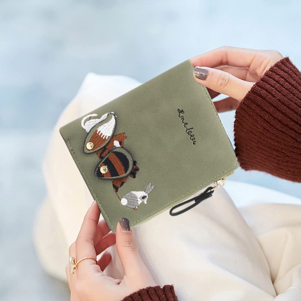 Leather Mini Wallet with Animal Embroidery Card Holder
