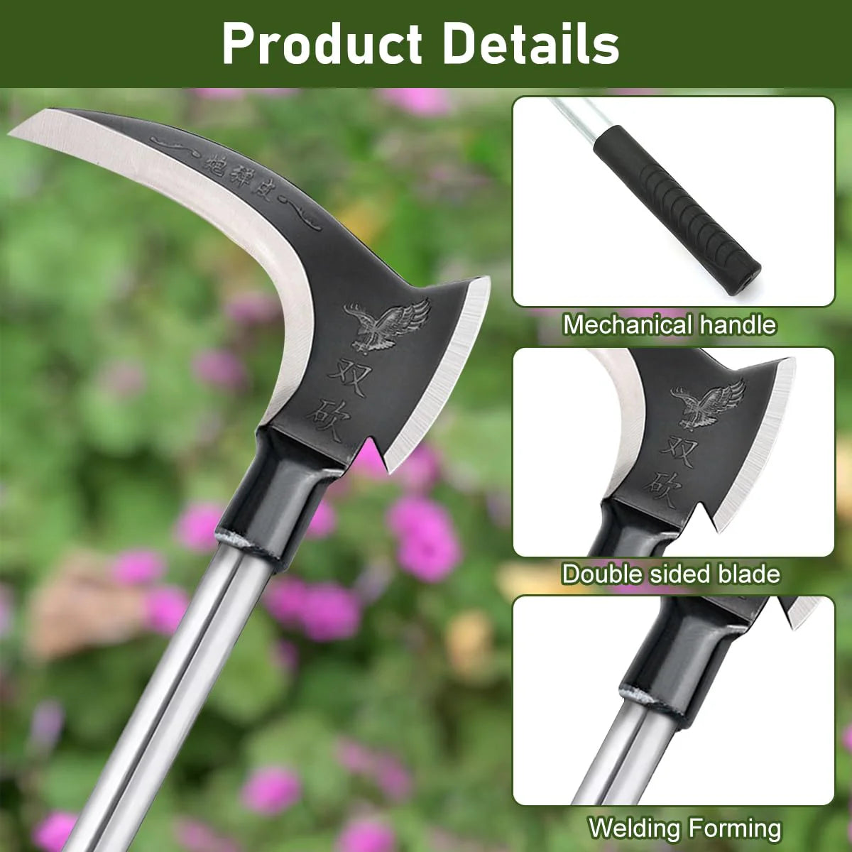2-in-1 Grass Axe Sickle 21.65 Inch High Manganese Steel