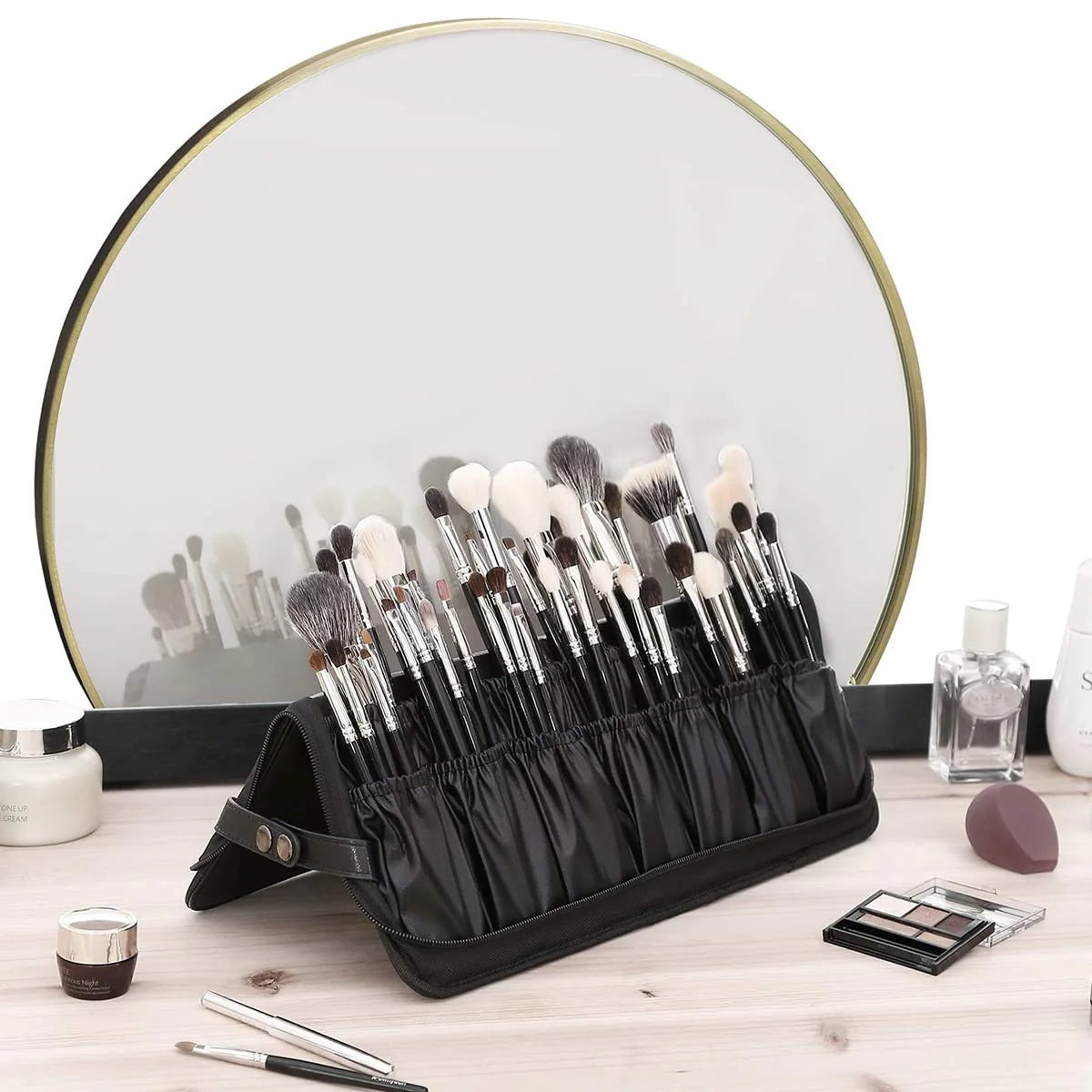 Portable Travel Makeup Brush Holder Organizer Bag