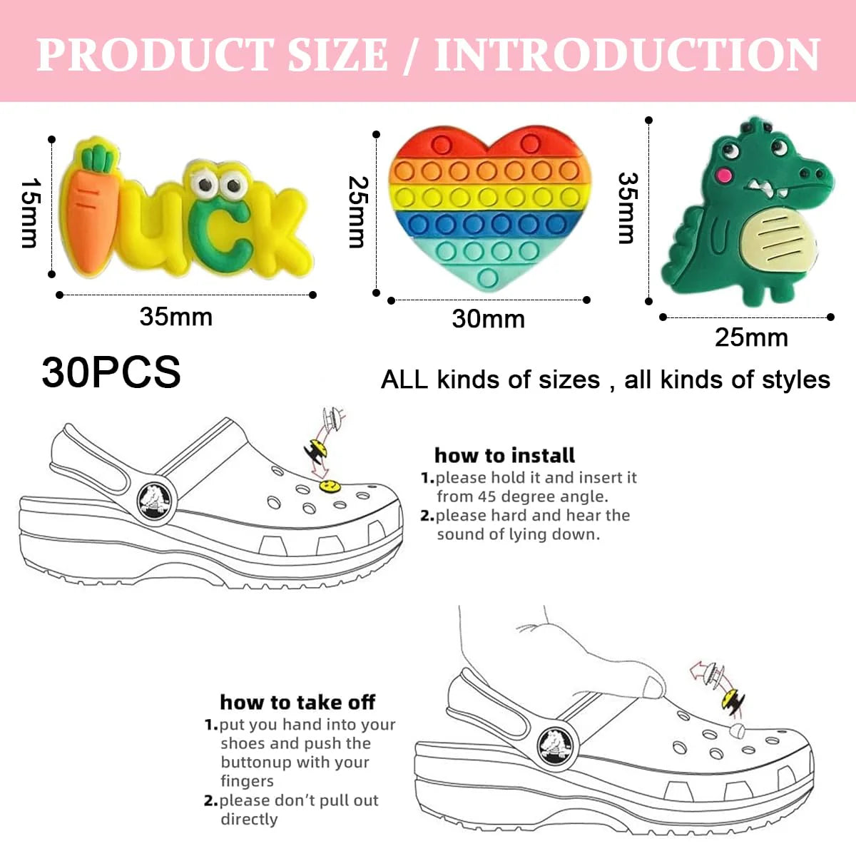 30Pcs Clog Slippers Charms Assorted Cartoon Clog Slipper