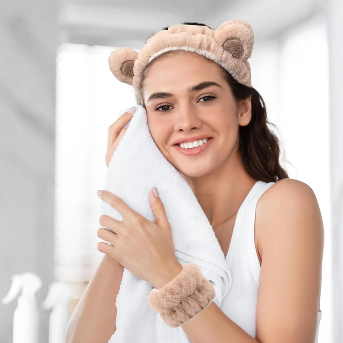 Cute Facial Makeup Hair Band and Wrist Bands Towel