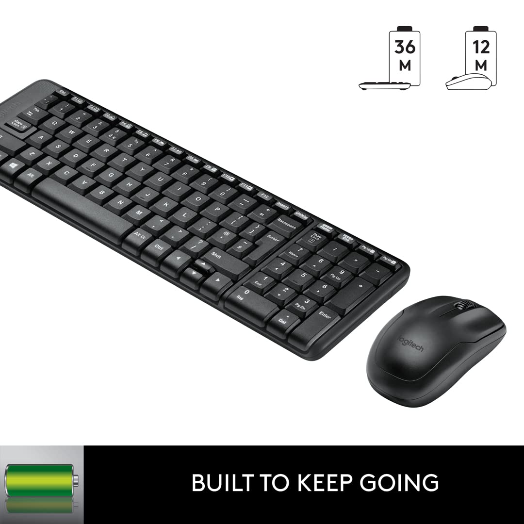 Logitech MK215 Wireless Keyboard and Mouse Combo for Windows, 2.4 GHz Wireless, Compact Design, 2-Year Battery Life(Keyboard),5 Month Battery Life(Mouse) PC/Laptop- Black