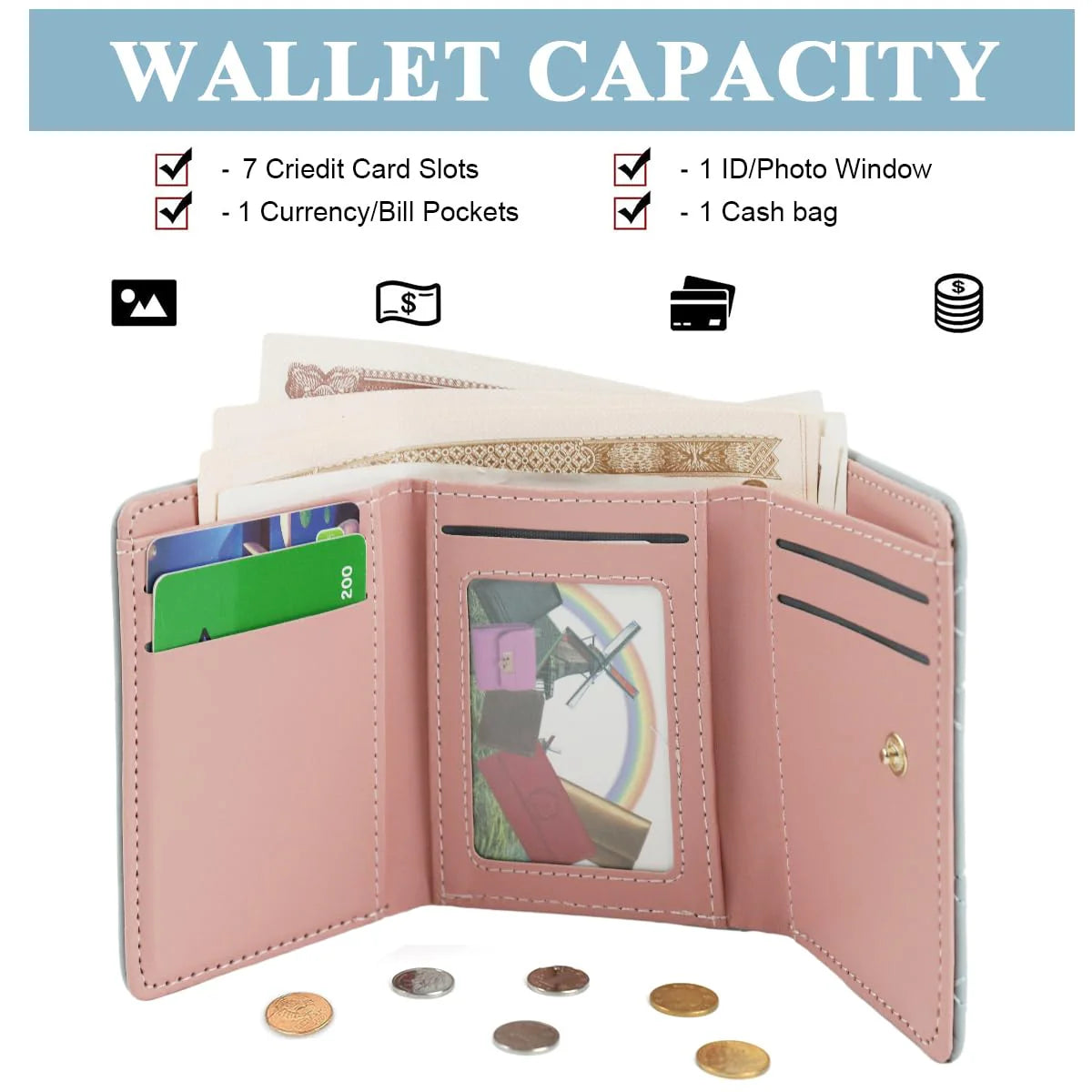 Small PU Leather Card Coin Clutch Wallet Blue