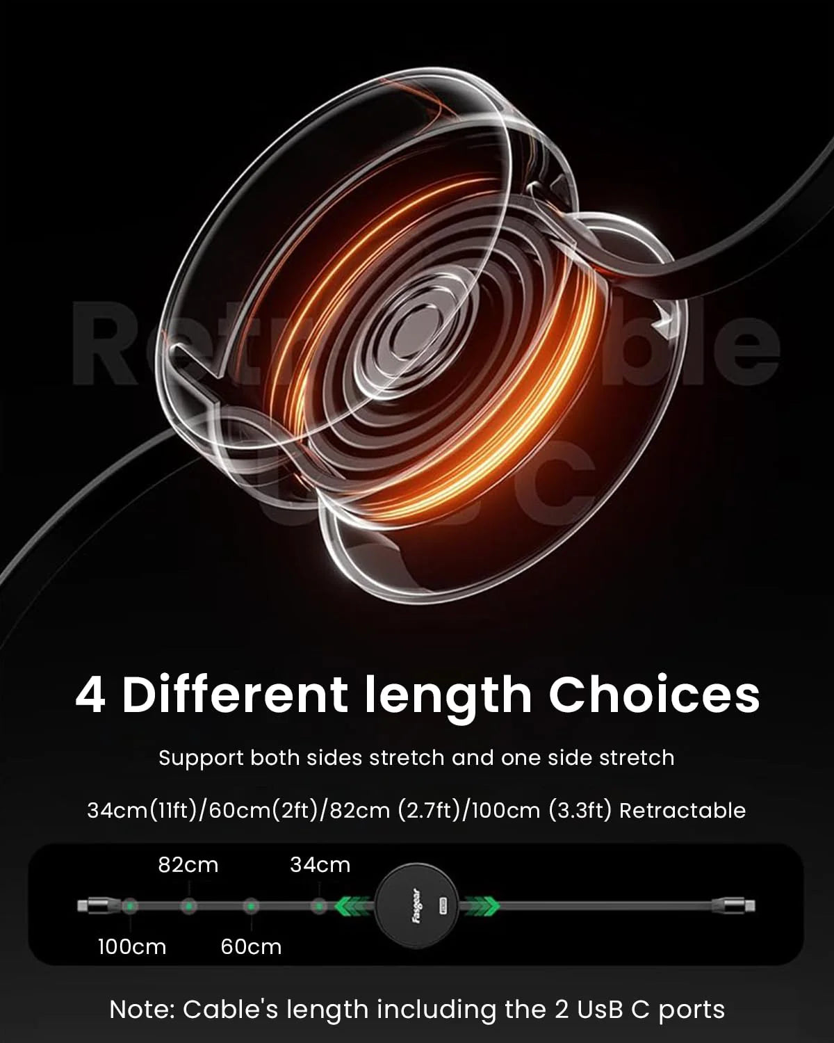 Retractable USB C to USB C 240W Fast Charging Cable for iPhone 15