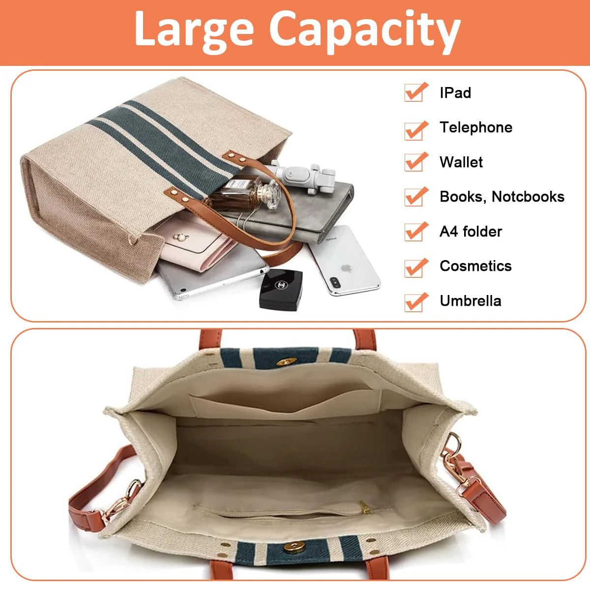 Tote Bag Women Large Canvas Shoulder Bag for Daily/Travel