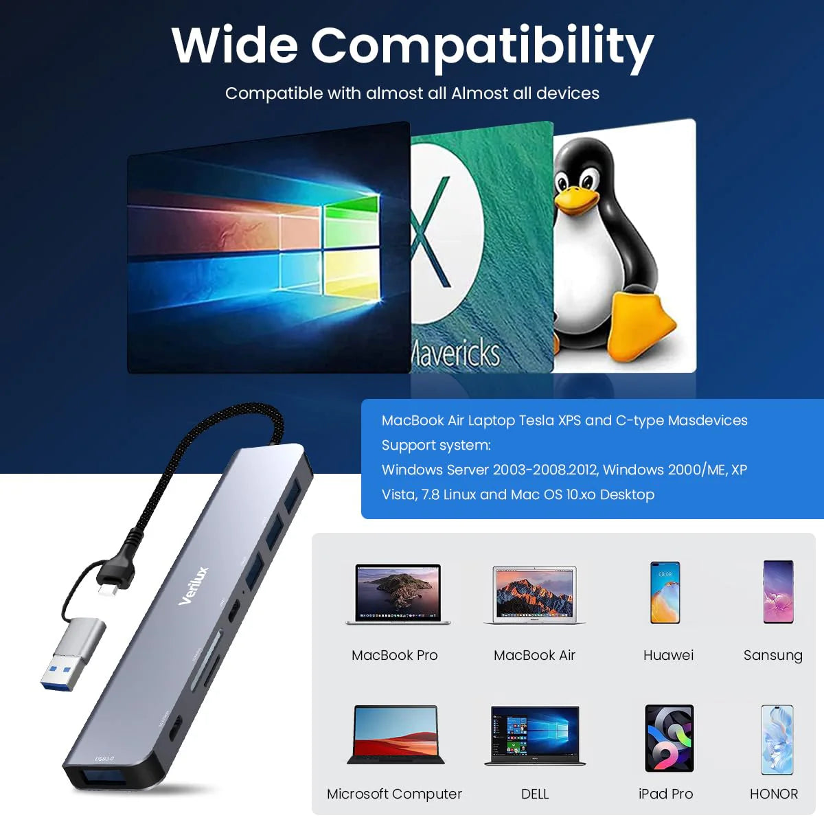 USB HUB 3.0 for PC 8 in 1 USB C HUB for MacBook Pro Air