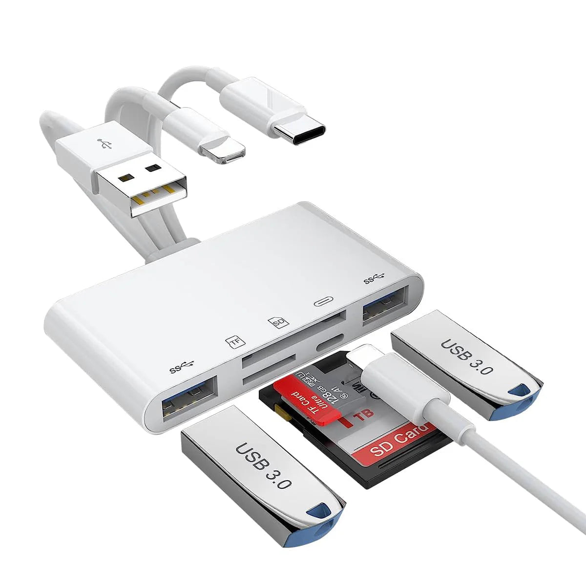 5 in 1 SD Card Reader with Light-ning Port and USB 3.0 for iPhone/iPad/PC