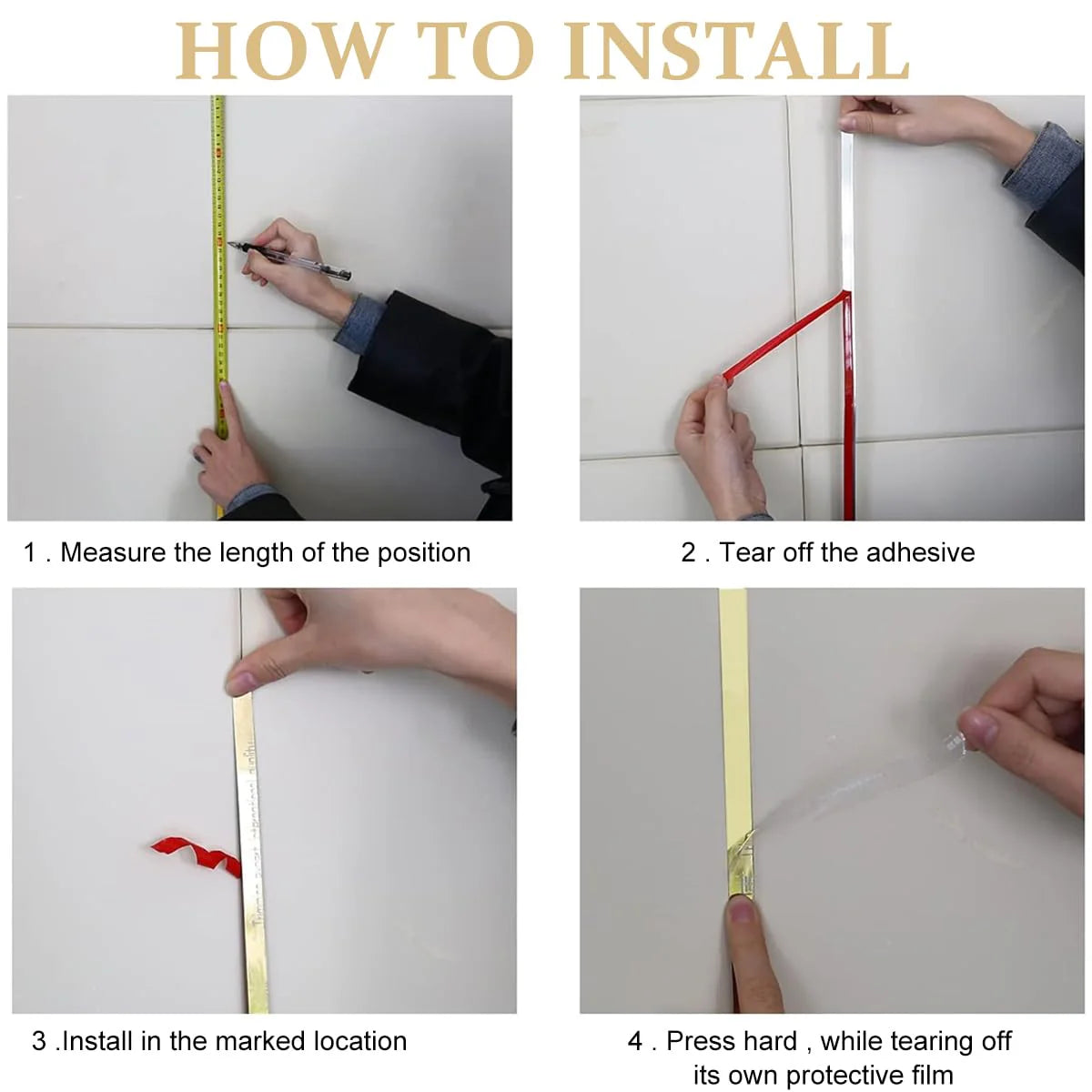 16.4ft Golden Metal Trim Wall Strip Self Adhesive Peel and Stick