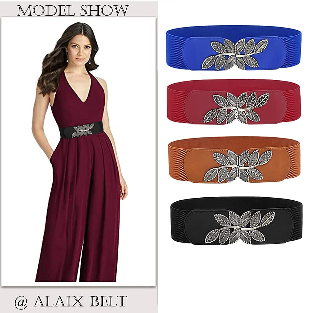 Vintage Elastic Wide Leaf Waist Belt for Dresses