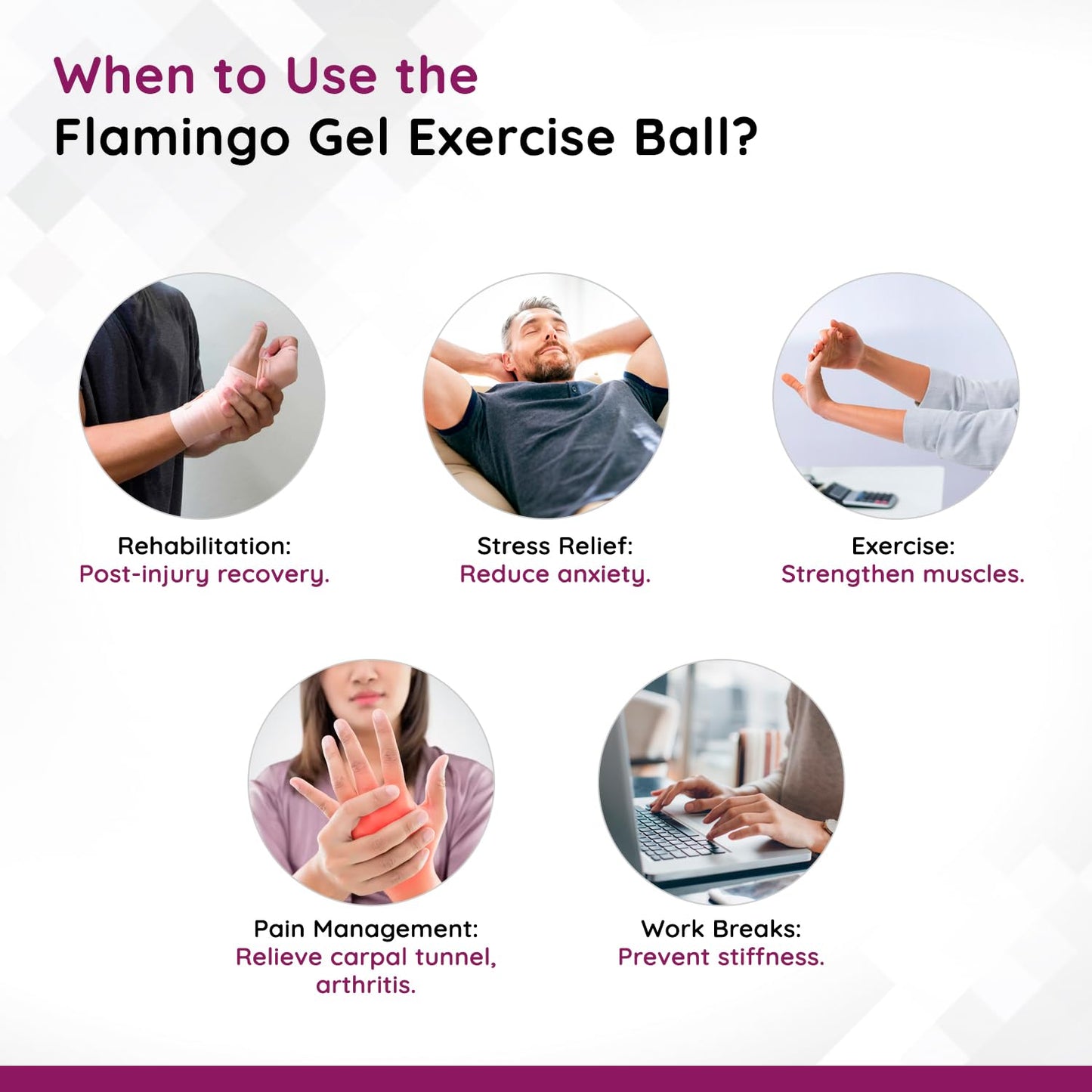Flamingo Gel Exercise Ball for Hand, Grip Muscle Strengthening,Stress Relief, Arthritis, Finger, Wrist, Carpal Tunnel & Pain Relief | Color-Medium-Red | Size-U