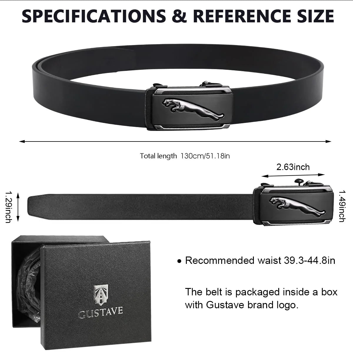 Men's Black Leather Belt Click Buckle No Hole