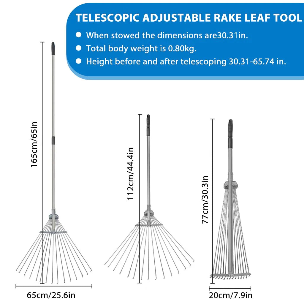 Retractable Garden Leaf Rake - Foldable Gardening Rake for Leaves