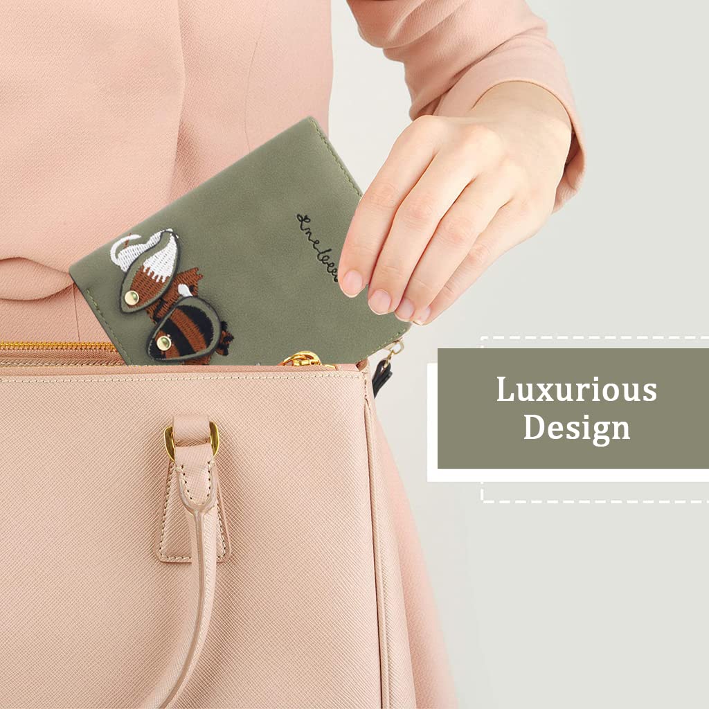 Leather Mini Wallet with Animal Embroidery Card Holder