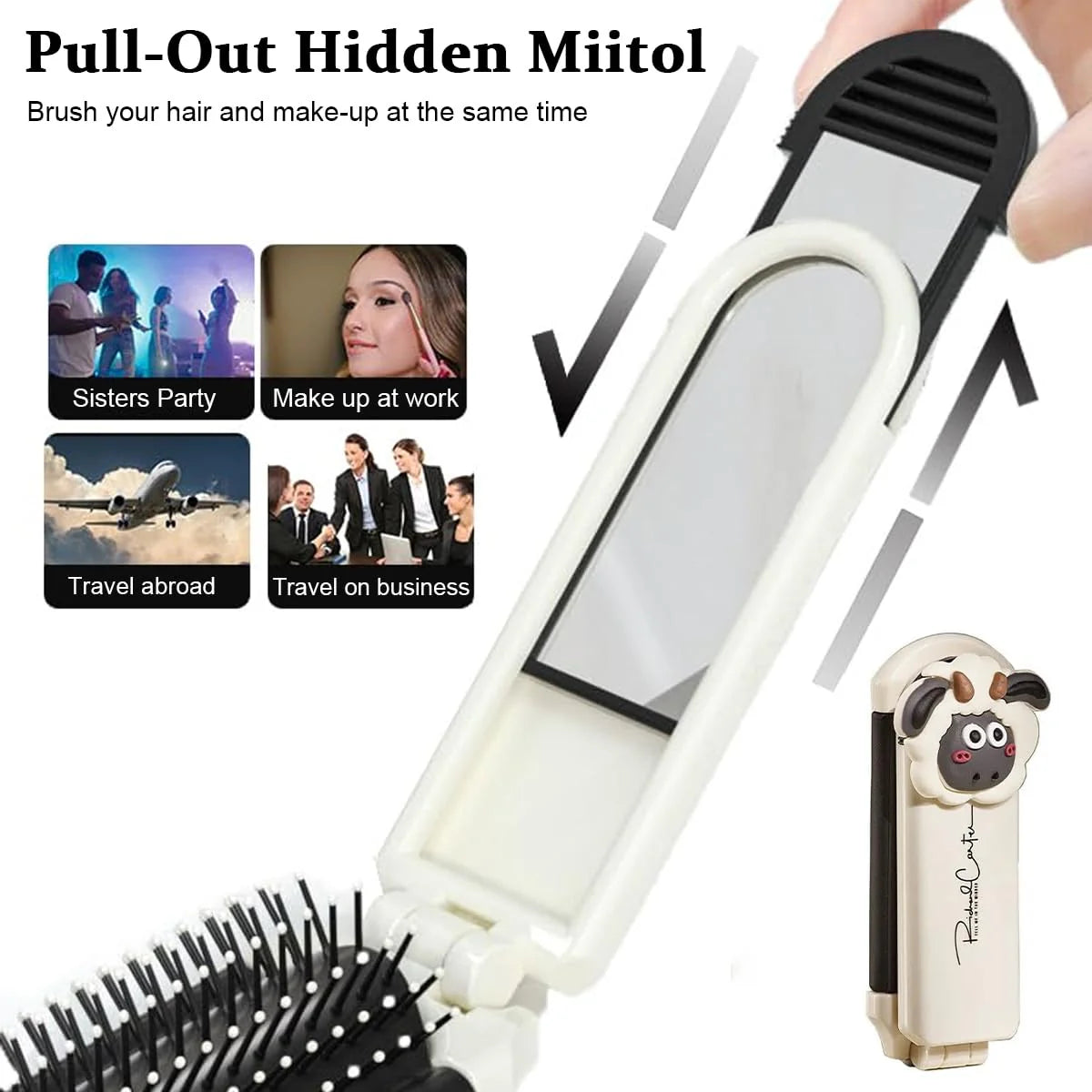 Cute Cartoon Portable Travel Hair Comb with Mirror
