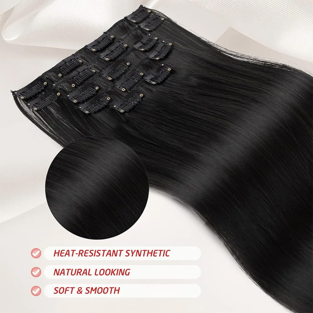 7Pcs Hair Extensions for Women Clip Type Black Straight