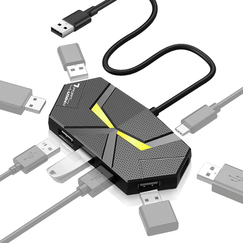 7 in 1 USB Colourful Ambient Light USB HUB Multi-Port Adapter