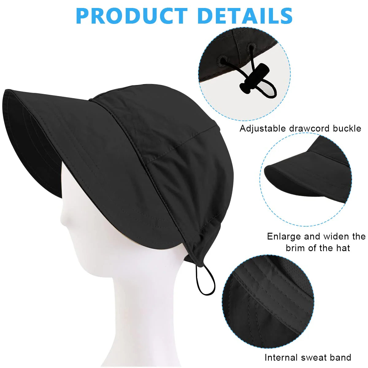 Wide Brim Sun Protection Bucket Hat Black
