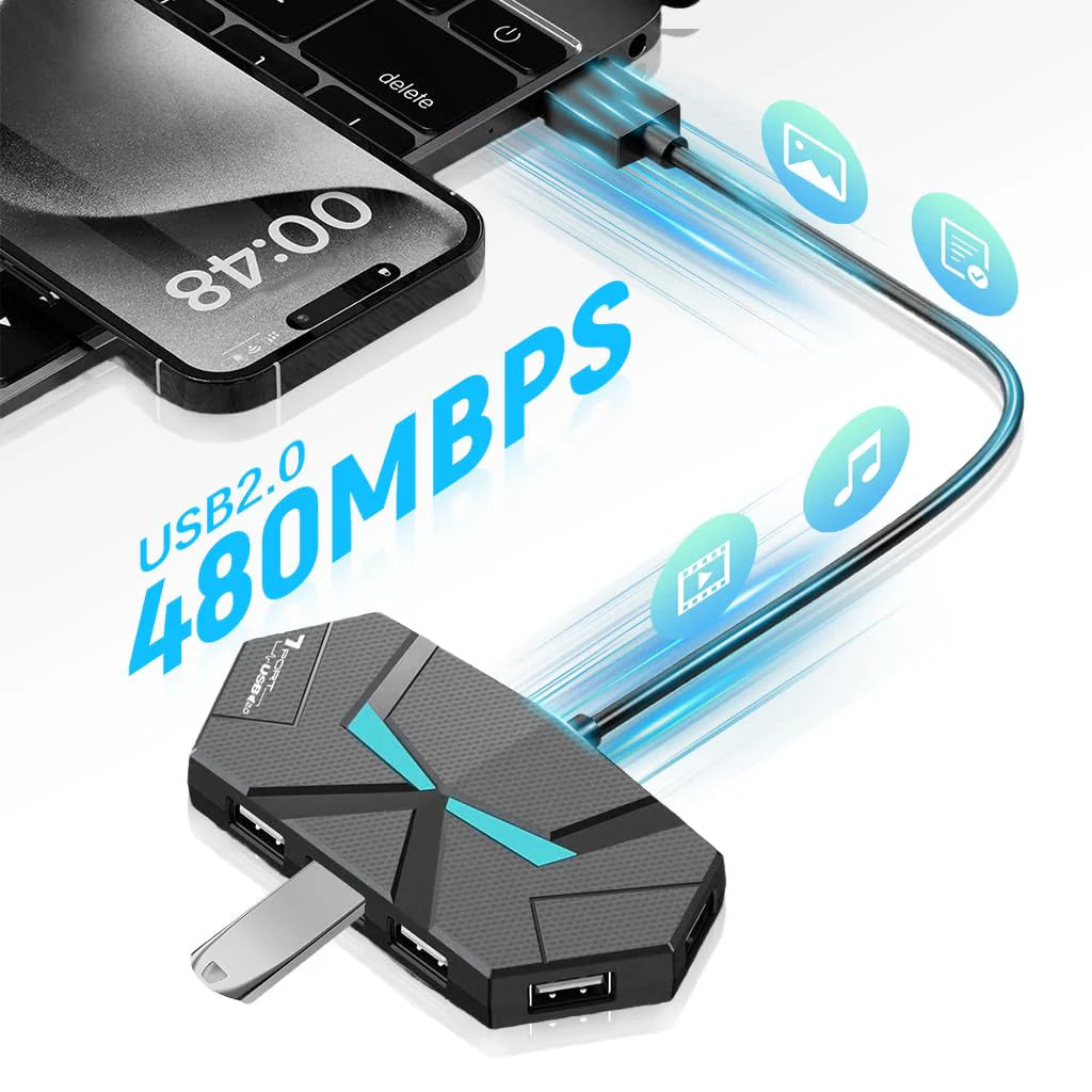 7 in 1 USB Colourful Ambient Light USB HUB Multi-Port Adapter