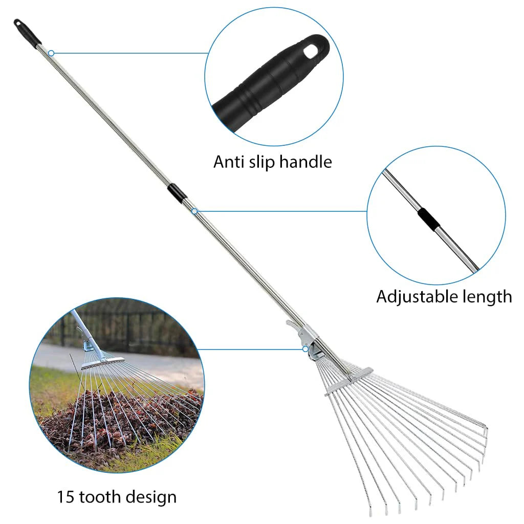 Retractable Garden Leaf Rake - Foldable Gardening Rake for Leaves