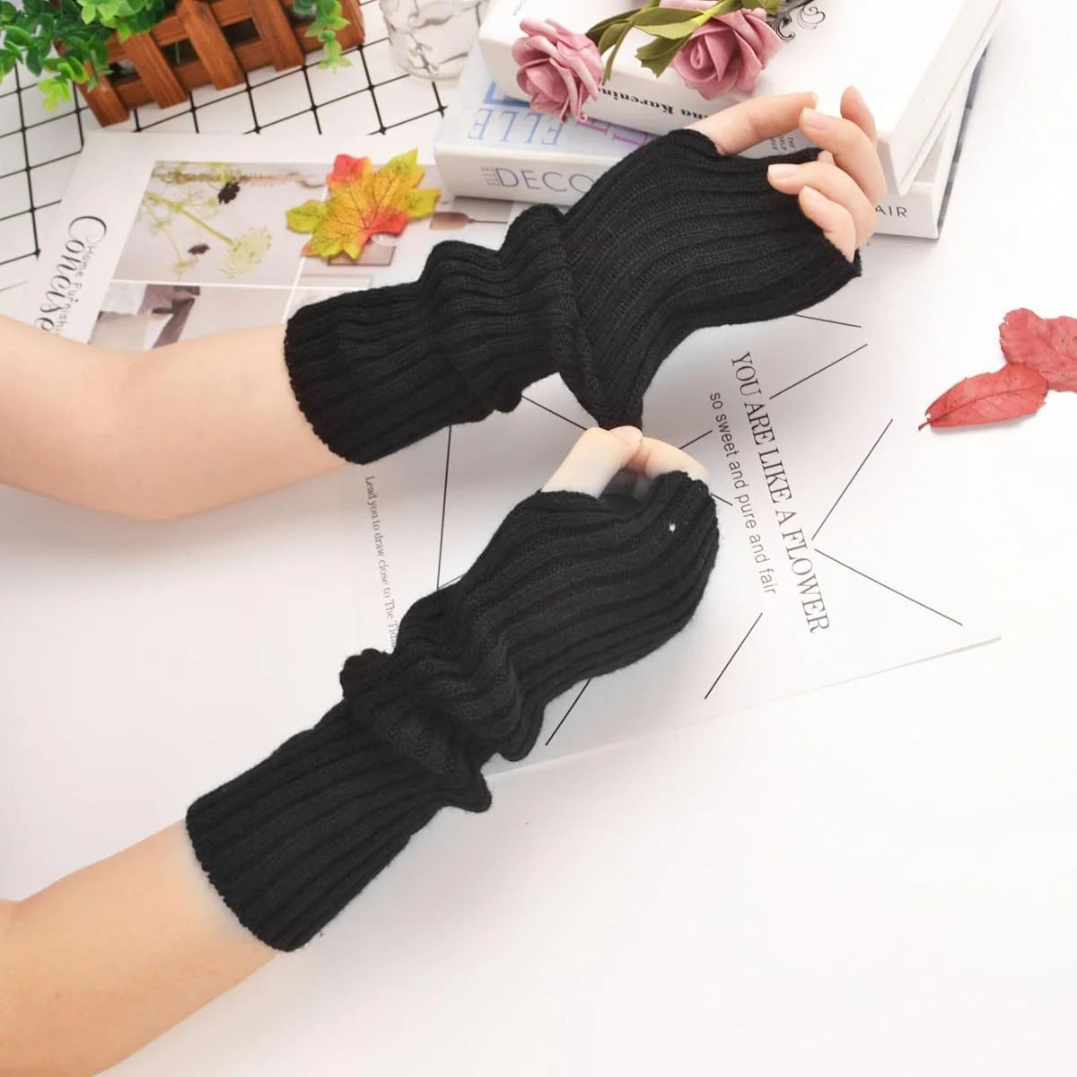 Arm Warmers for Women, Long Fingerless Gloves for Teen Girls