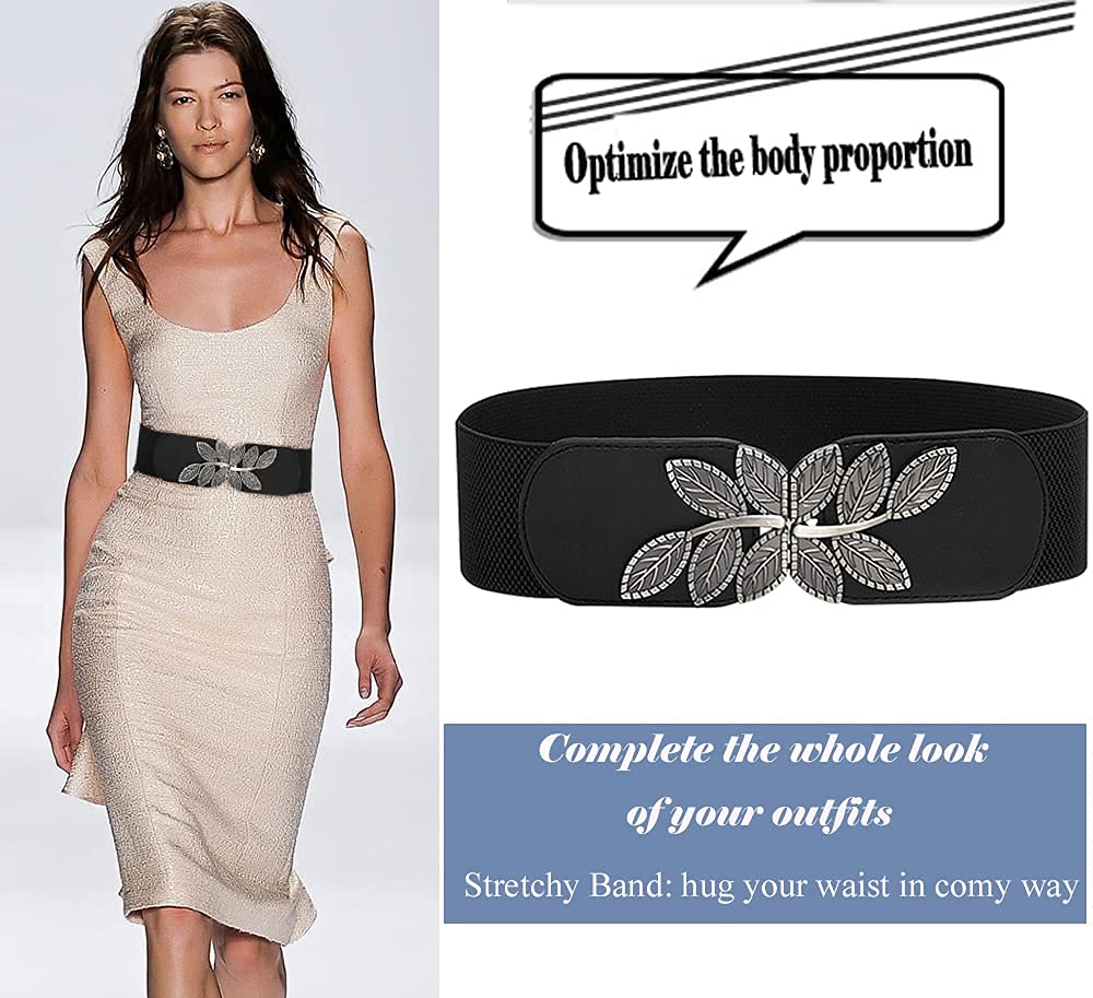 Vintage Elastic Wide Leaf Waist Belt for Dresses