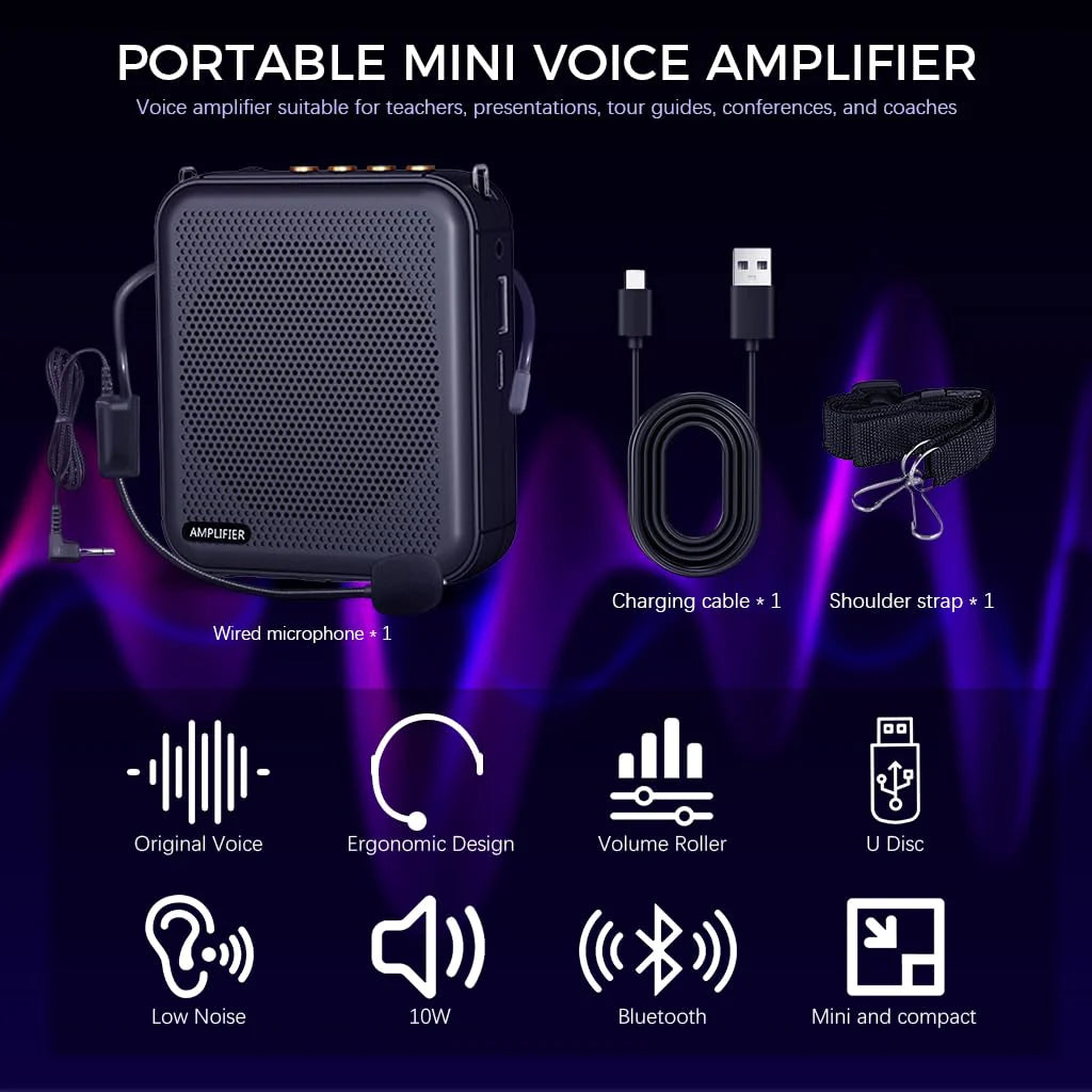 10W Mini Voice Amplifier Portable Rechargeable with Wired Microphone Headset