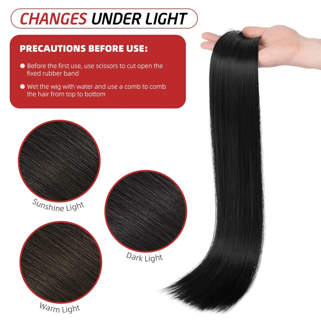 7Pcs Hair Extensions for Women Clip Type Black Straight