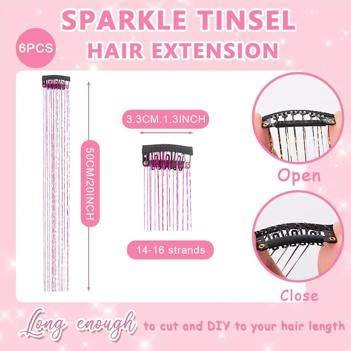 Hair Tinsel Clip-in Glitter Hair Extensions for Women