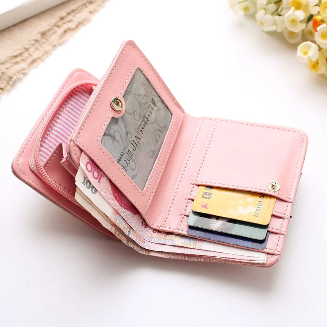 Small PU Leather Wallet with Rabbit Tassel Pendant