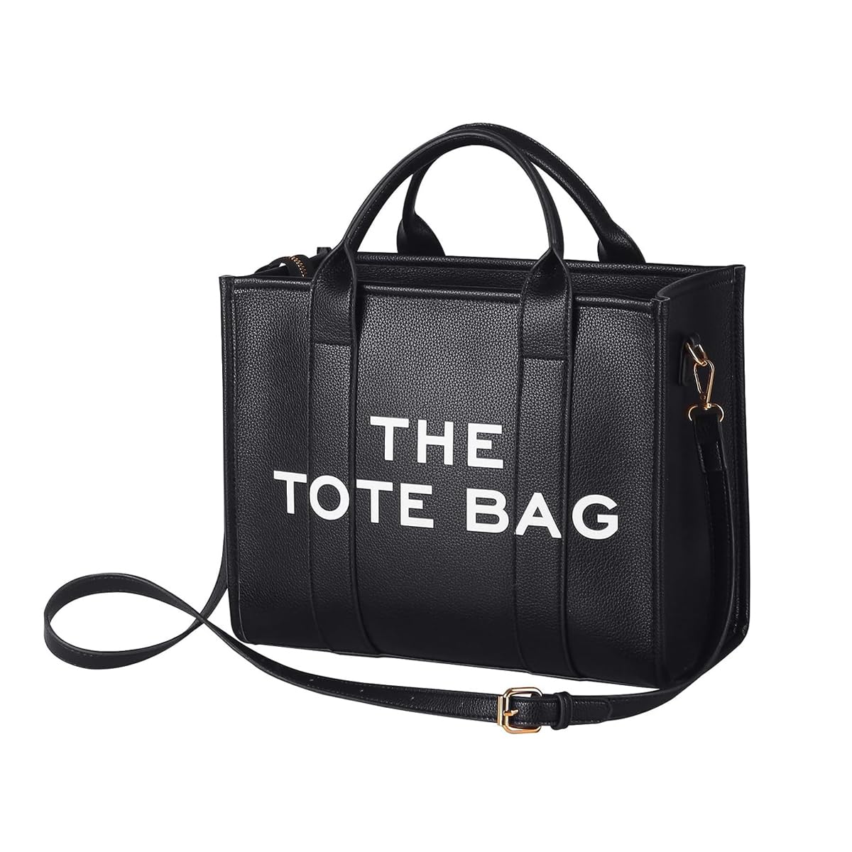 PU Leather Tote Bag with Zipper and Shoulder Belt