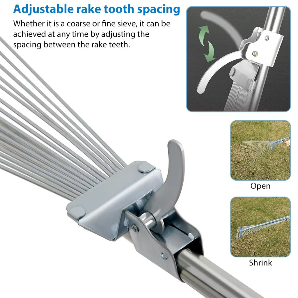 Retractable Garden Leaf Rake - Foldable Gardening Rake for Leaves