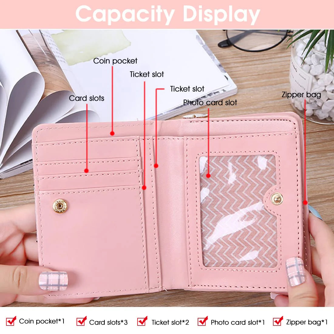 Small PU Leather Wallet with Rabbit Tassel Pendant